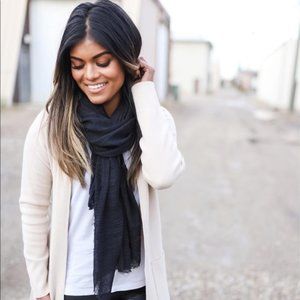 Black scarf fringe blanket frayed hem